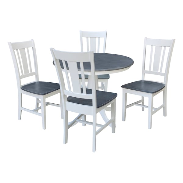 International Concepts 36 in. Solid Wood Round Top Pedestal Dining Table w/4 San Remo Dining Chairs in White/Heather Gray K05-36RT-C10-4 - main